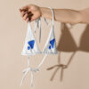 Recycled fabric string bikini top in an all-over print style